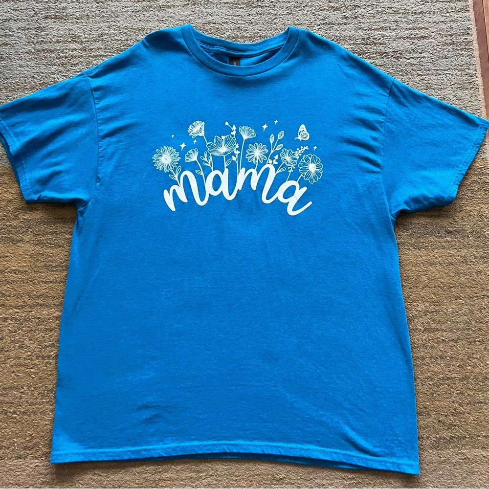 Gildan Blue women’s Tee with Floral Graphic Mama